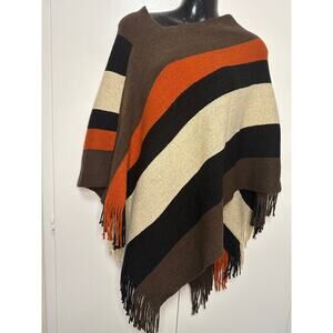 🌟 Striped Multicolor Women Poncho with Fringes Size: OS - NWOT